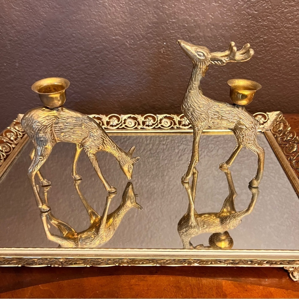 Set Of Brass Deer Brass Buck & Brass Doe Set Of Vintage Brass Deer Figurines